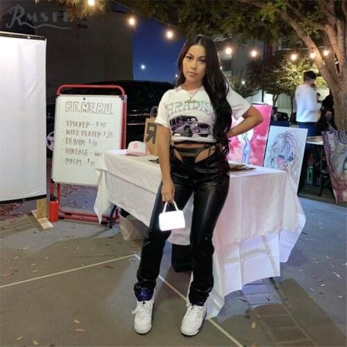 RMSFE 2021 European And American Apring And Autumn Womens Tight Fashion Sexy Straight Style Commuting Leather Pants