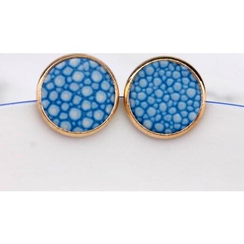 8 Colors Option ZWPON Artificial Stingray Leather Round Button Earrings for Women Geometric PU Leather Circle Earrings Jewelry