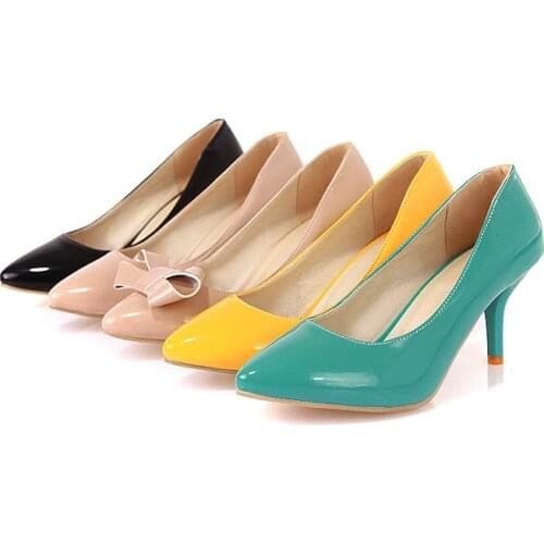 2020 Cheap Ladys Big Size (4-12) Sexy Plain Comfortable Candy Color Thin High Heeled Shoes Black/Beige/Yellow/Green Women Pumps