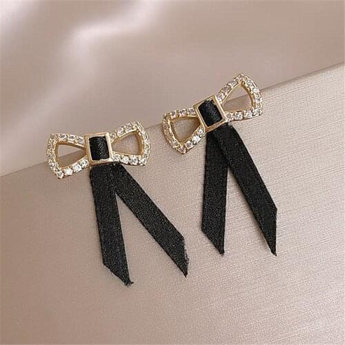 2021 New Arrival Fashion Drop Earrings Metal Vintage Bowknot Women Dangle Earrings Bow Earrings With Black Ribbon Jewelry
