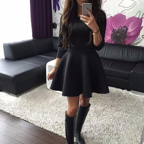 AECU Spring Autumn Dress For Women Half-Sleeve A-Line Dress Solid Pleated Sexy Ladies Evening Party Bodycon Mini Vestidos