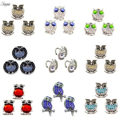 Fit 925 Necklace pendant Bracelet 18mm Ginger Snaps Button Jewelry Mix owl animal series rhinestone gem snap button alloy