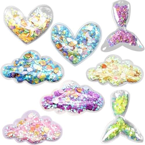 10pcs Transparent Cloud Heart Fish Tail Sequins Liquid Quicksand Star For Wedding Party Art Decoration Sewing DIY Craft,10Yc7276