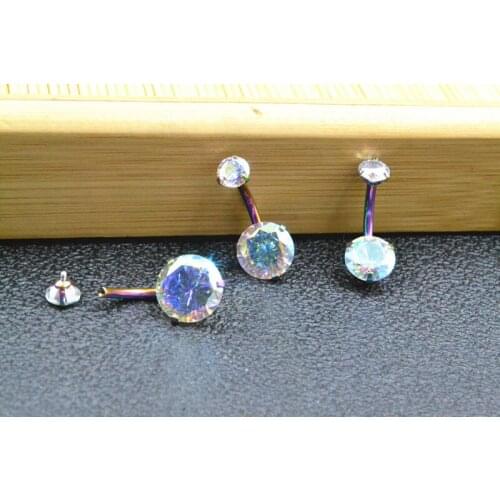 10PCS 14g Surgical Steel Double AB Colorful CZ Gems Navel Belly Button Navel Piercing Jewelry