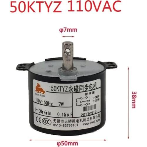 2PCS 50KTYZ 110V AC 8W 1,2.5,5,8,10,15,20,30,50,73,80,100RPM,Permanent Magnet Synchronous Gear Motor