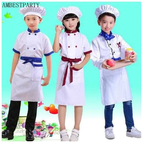 2018 Masquerade dress Fancy Photography Kids Chef Clothes Professional Costumes Childrens Little Cooks Play Clothes AMBESTPARTY