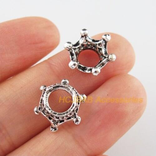 25Pcs Tibetan Silver Tone Crown Flower End Bead Caps Connectors 13.5mm