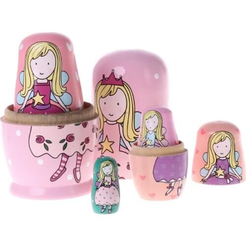5PCS Angel Princess Russian Nesting Dolls Wooden Matryoshka Dolls Kids Toy Gift R9JD