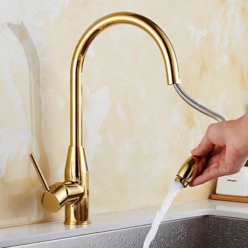 Azeta New Design Golden Kitchen Faucet Pull-out 360 Rotatable Deck Mounted Cold And Hot Water Kitchen Tap Mk9874g