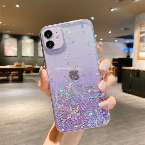 Glitter Bling Candy Color Phone Case For iPhone 7 8 Plus 11 12 Pro Max 12 Mini X XR XS Max SE 2020 Transparent Soft TPU Cover