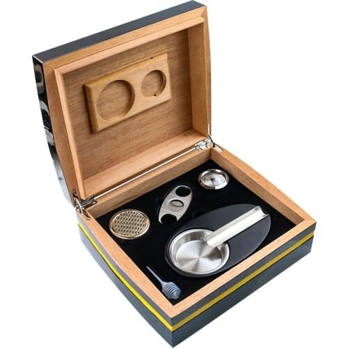 Cohiba Cigar Case Cedar Wood Cigar Humidor Box Humidifier Ashtray Holder Cutter Set Smoking Accessories Tool Luxury Mens Gift
