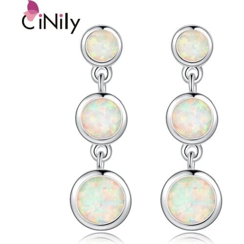 CiNily Green & Blue & White Fire Opal Drop Earrings Silver Plated Round Dangling Earring Bohemia BOHO Korean Jewelry Woman Girl