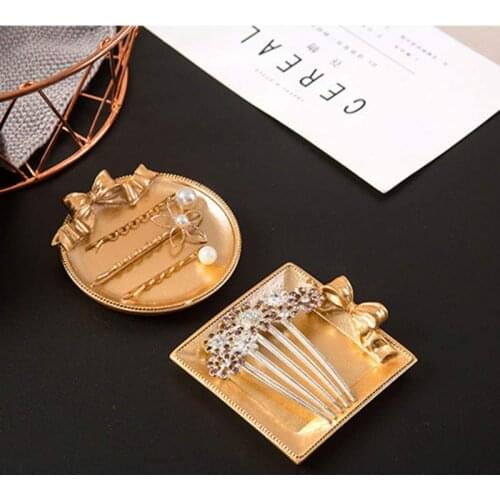Decorative Golden Jewelry Tray Bedroom Living Room Decoration Necklace Jewelry Fruit Plate Trinket Tray Bedroom Decoration