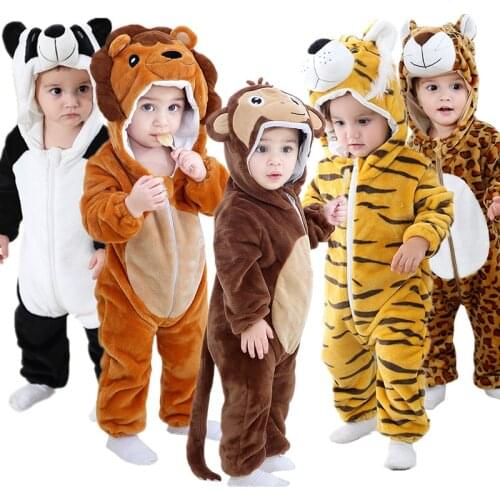 Baby Tiger/Fox/Panda/Leopard Cosplay Animal Costume Newborn Toddler Cartoon Hooded Romper Long Sleeve Suit