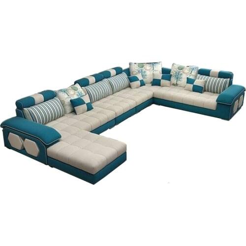 Living room Sofa linen/velvet fabric cloth couch U shape corner sofa Nordic modern muebles de sala cama puff asiento sala futon