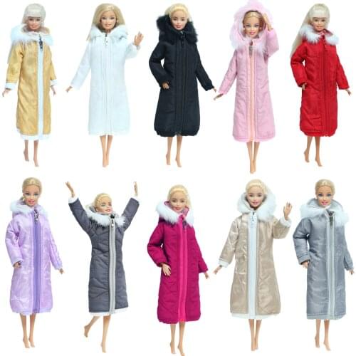 Handmade Long Coat Cotton Outfit Pink Winter Wear Warm Jacket Dress Clothes for Barbie Doll Accessories 1/6 BJD Doll Kids Toy