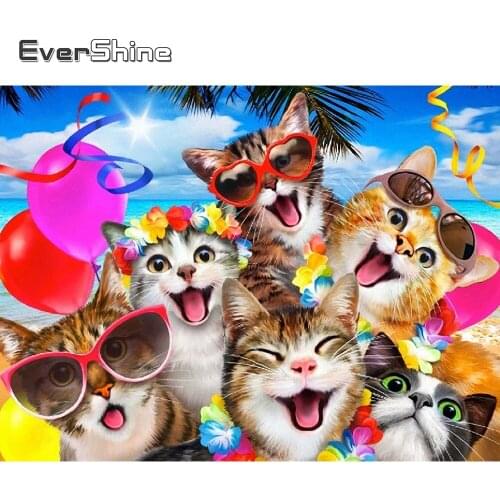 EverShine Diamond Embroidery Cartoon Cat Rhinestones 5D Diamond Painting Animal Full Drill Square Mosaic Cross Stitch Wall Decor