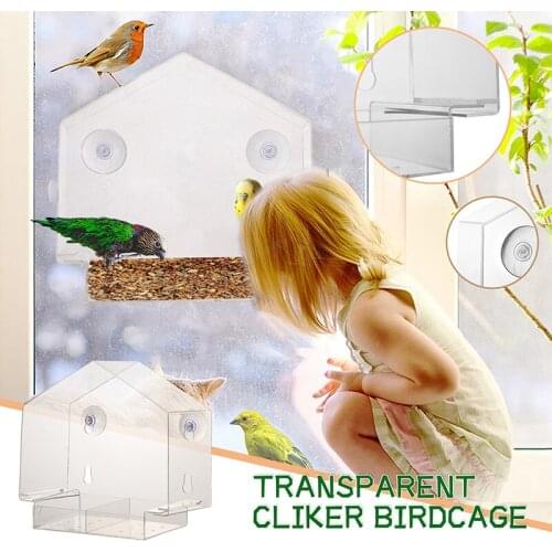 HOT Window Bird House Feeder with Sliding Seed Holder and 4 Extra Strong Suction Cups Outside Birdhouse Shape