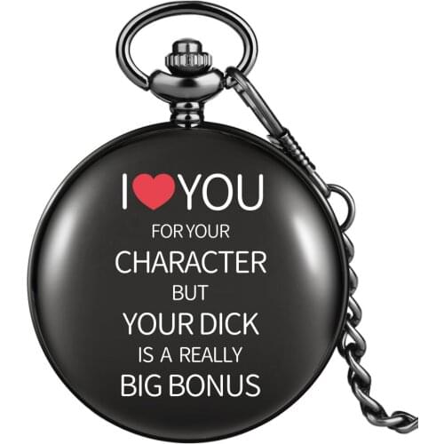 I Love You For Your Character Classic Black Pocket Chain Watch Quartz White Dial Practical Pendant Confession Gift Men Women