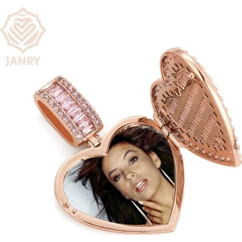 JANRY New Private Custom Photo Clamshell Love Frame Pendant Necklace Hip Hop With 60cm Rope Chain Zircon Necklace