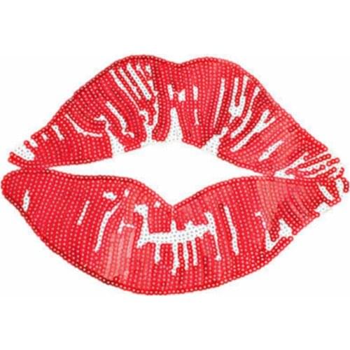 JX-LCLYL New Red Lips Sequins Embroidered Applique Iron On Patches Clothes Bag Hat Fabric
