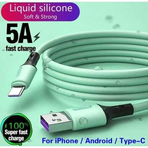 5A USB Charger Cable Fast Charging Android Phone Type C Micro USB Data Cord Liquid Silicone Durable Line1.2m/1.8m