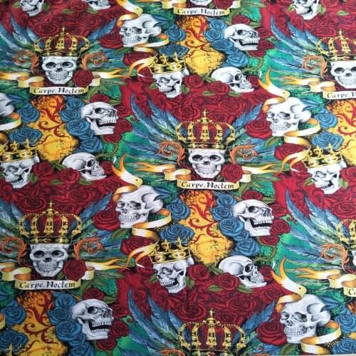 110cm Width Skull and Rose Print Cotton Fabric for Boy Clothes Bedding Set Hometextile Cushion Cover Backpacks DIY-BK998