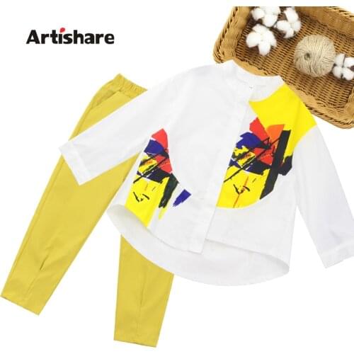 Teenage Children Clothes Floral Pattern Costume For Girls Blouse + Pants Girls Clothes Casual Style Childrens Tracksuits