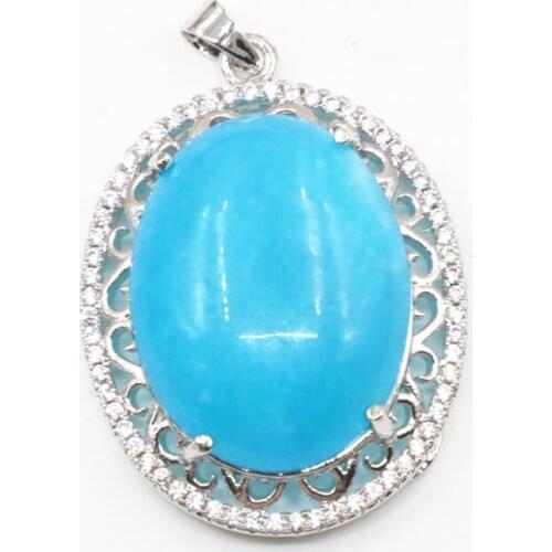 Fashion Collar Necklace Pendant Luxury Zircon Inlay Natural Blue Stone Jades Chalcedony Choker Pendants Jewelry 25x33mm B3313
