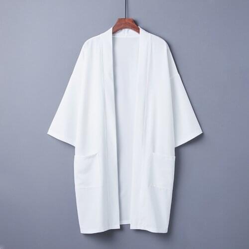 Fashion Summer Plain Color Coat Japanese Kimono Cardigan Kimono Mujer Haori For Woman Man Loose Length Thin White Outer Garment
