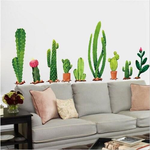 Cactus Plant TV Sofa Art Background Wall Stickers Home Decor Living Room 3D Wall Decal Autocollant Mural