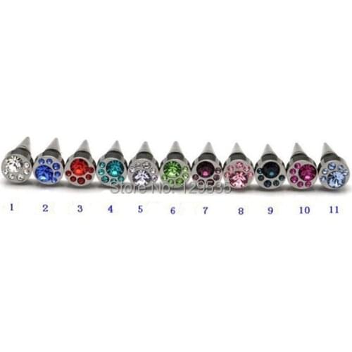 New 8MM width Moon-shaped Cone six drill titanium steel punk Men earrings 11 colors for choose free shipping