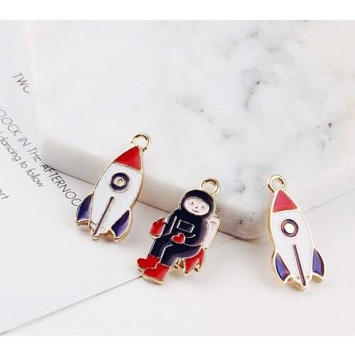 New style 30pcs/lot alloy drop oil gold color cartoon rocket/astronauts shape floating locket charms diy jewelry finding