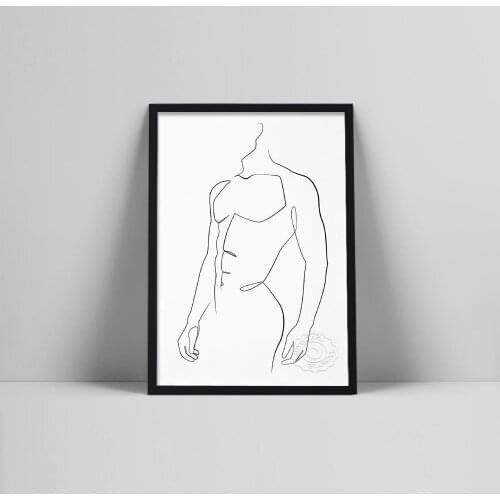 Man one line drawing, Male figure printable wall art, Nude art, Man body print, Abstract poster, Minimalist silhoumalisegant ske