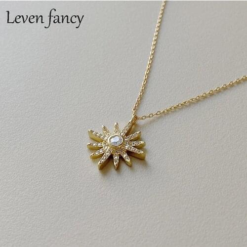 925 Sterling Silver Pendant Necklace for Women Shinny Clear Zircon Sunflower Six-pointed Star Necklace Fine Jewelry