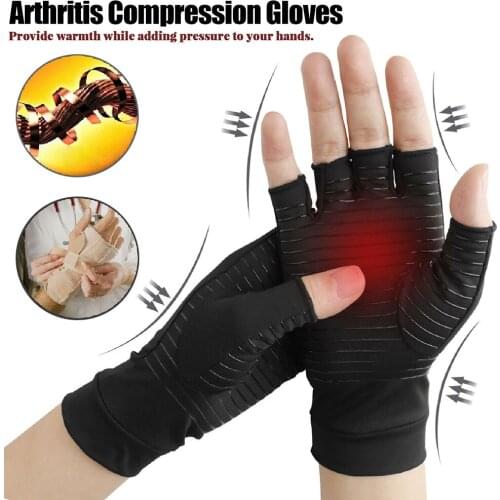 1 Pair Womens Mens Copper fiber Therapy Compression Gloves Hand Arthritis Joint Pain Relief Half Full Finger Therapy Gloves-40