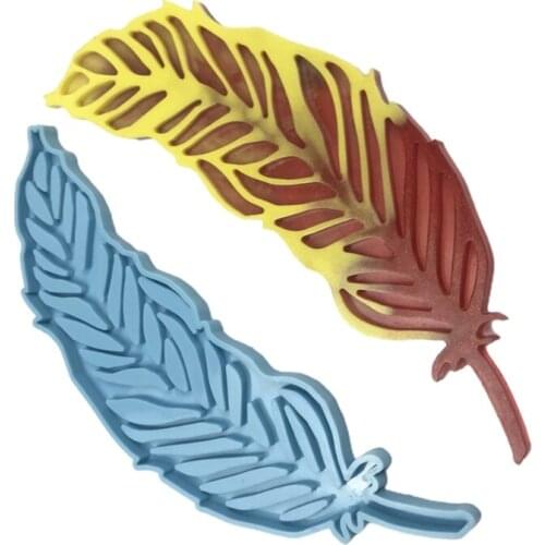 U90E Coaster Tray Plate Epoxy Resin Mold Large Feather Ornaments Silicone Mould DIY Crafts Decorations Casting Tool