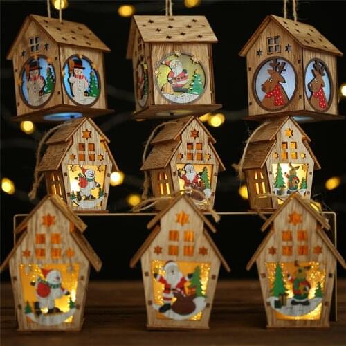 Festival Led Light Wood House Christmas Tree Decorations For Home Hanging Ornaments Fairy Light Xmas Gift Wedding Decor Navidad