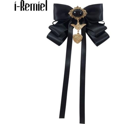 Retro Halloween Black Fabric Bow Brooch Pin Bow Tie Badge Corsage Shirt Collar Brooches for Women Clothing Jewelry Accessories