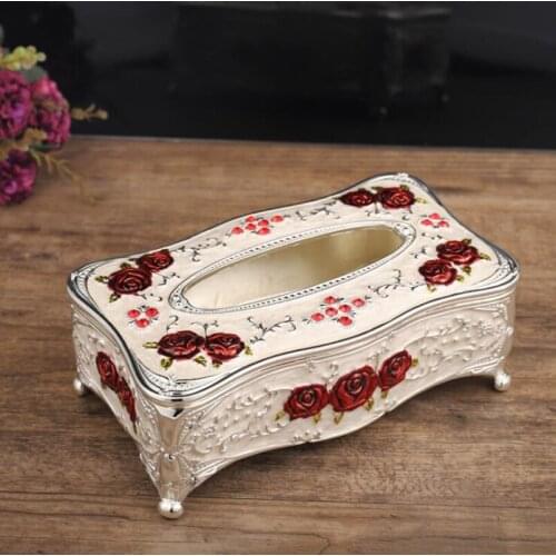 Rose Flower Metal Tissue Box Luxury European Paper Rack Hotel KTV Car Facial Case Holder Home Office Table Decor Accessories