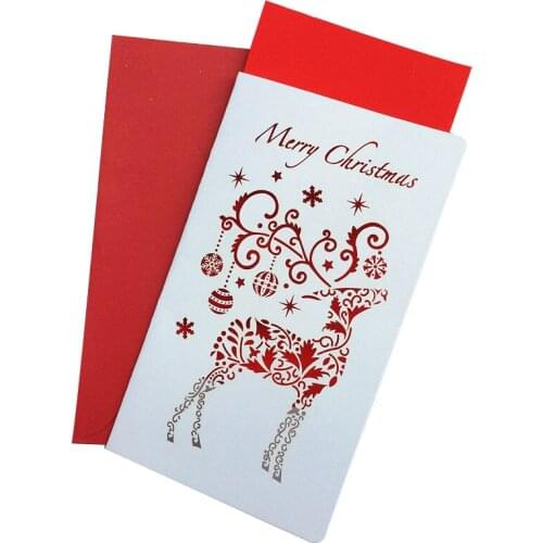 Christmas hollow card Chinese style three-dimensional carving blessing greeting card Half-folding gift gift card with envelope