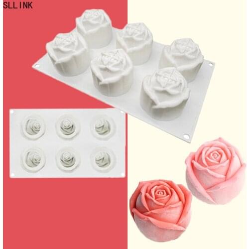 DIY Silicone Moids Cake Decoration Accessories Valentines Day 6-Piece Rose Silicone Mold Whiskey Ice Balls Mold