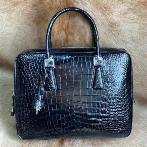 Authentic Crocodile Belly Skin Businessmen Briefcase Laptop Bag Genuine Alligator Leather Key Lock Closure Male Large Handbag