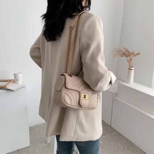 Bags of Women 2021 New Handbags PU Leather Embroidery Thread Chain Ladies Lock Small Square Bag Shoulder Handbag Messenger Bag