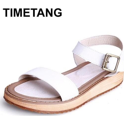TIMETANG Sandals 2018 Genuine Leather wedge heels Sandals Women Shoes Girls Platform Buckle Open Toe Sandals Casual C261