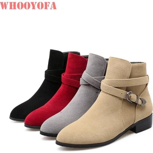 Hot Brand New Winter Round Toe Beige Red Women Ankle Boots Sexy Chunky 3 cm Heels Lady Office Shoes WD38 Plus Big Size 10 44