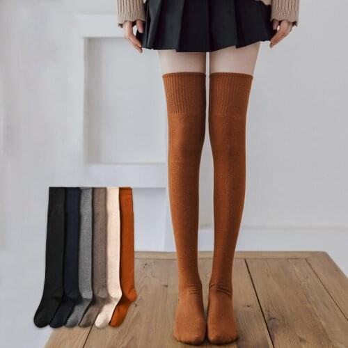 Womens Solid Color Stockings Soft Over Knee High Socks 35% Wool Winter Leg Warmers Socks Lolita Knee Socks Ladies Girls Medias
