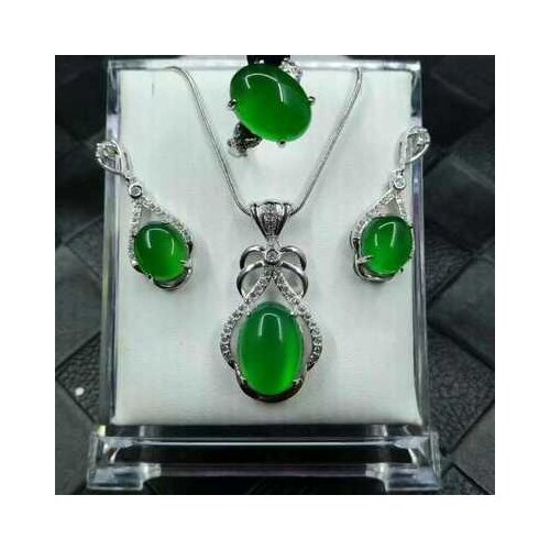 Silver 925 Natural Chalcedony Female Suit Multicolored Three-piece Suit Necklace Ring Ear Nails Female Jewelry Suit Party