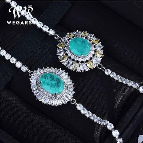 WEGARSTI Geometric 925 Sterling Silver Blue Oval Gemstone Bracelet For Female Party Fashion Jewelry Drop Shipping