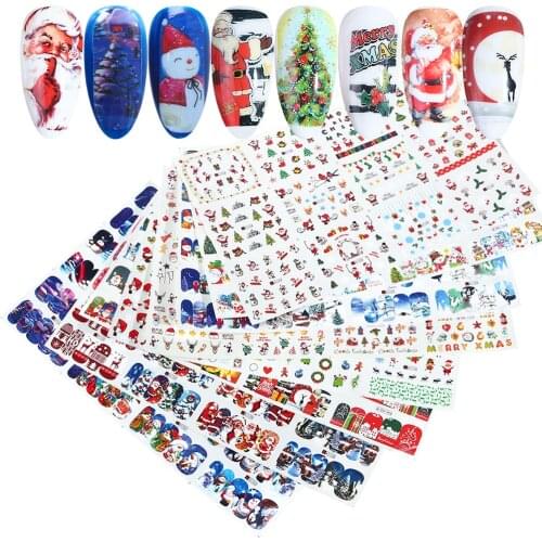 1PCS Christmas Nail Slider Santa Elk Snowman Deer New Year Nail Design Big Size Full Cover Water Nail Transfer Sticker GLBN/A-1
